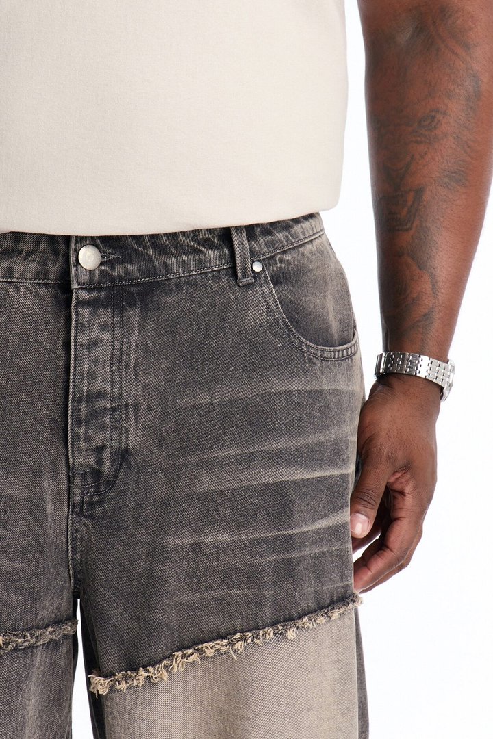 Baggy Fray Zone Jeans - Grey