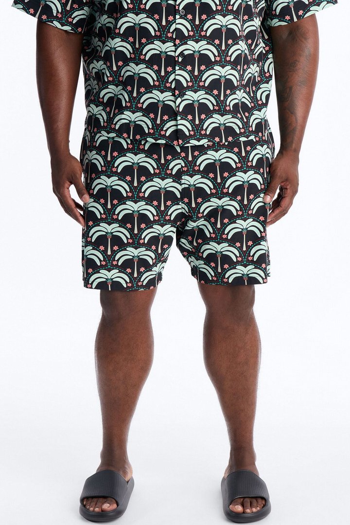 Palm Mandala Swim Trunk 7″ - Black/Green