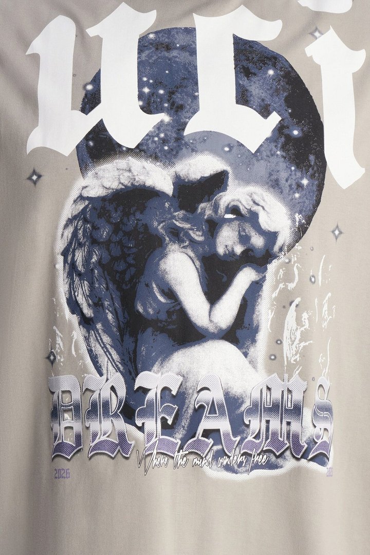 Angelic Lucid Dreams Oversized Short Sleeve Tee - Grey