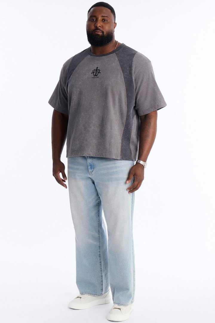 Forsaken Embroidery Paneled Fleece Tee - Grey
