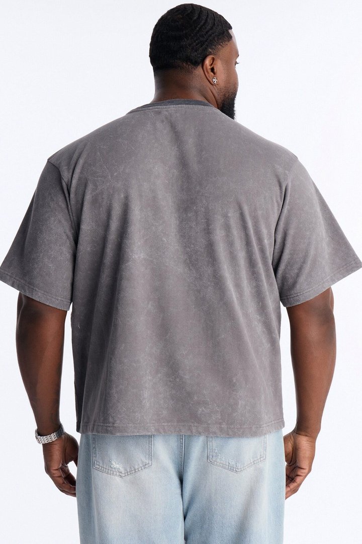 Forsaken Embroidery Paneled Fleece Tee - Grey