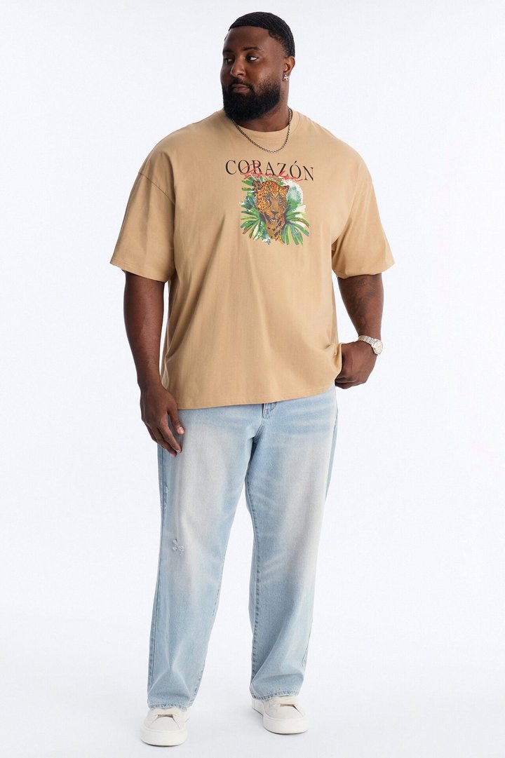 Corazon Sinaloa Oversized Short Sleeve Tee - Tan