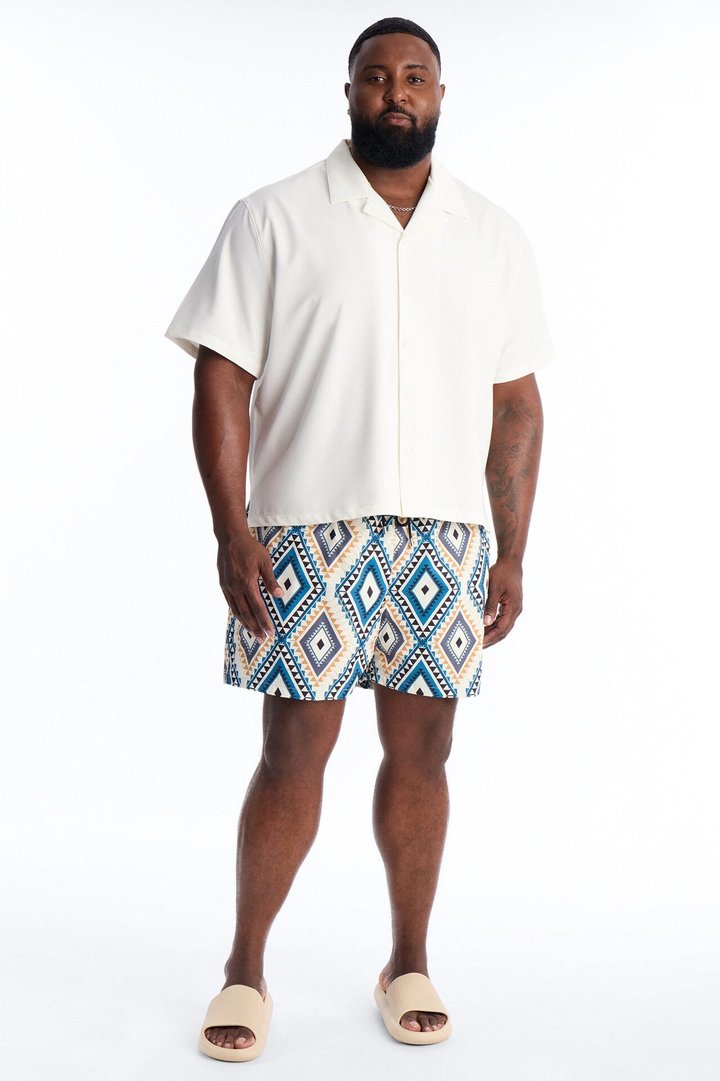 Diamond Tapestry Printed Swim Trunk 4″ - Blue