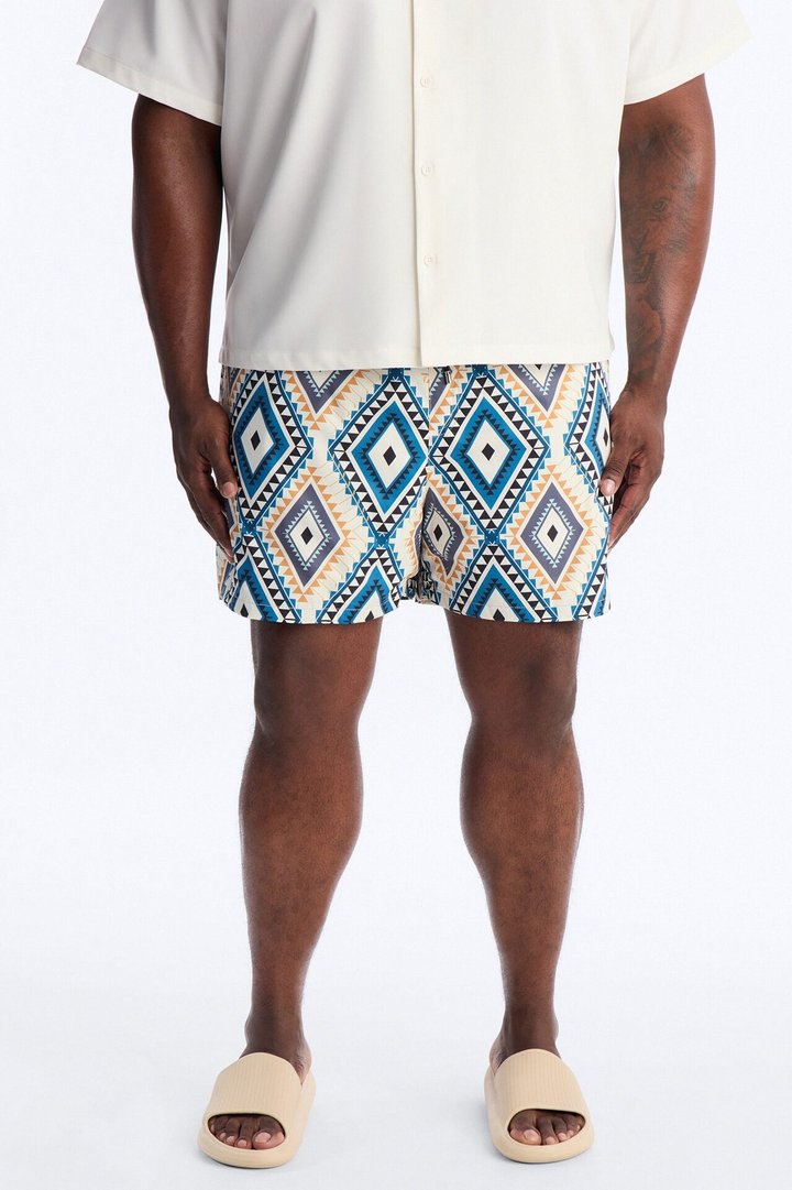 Diamond Tapestry Printed Swim Trunk 4″ - Blue