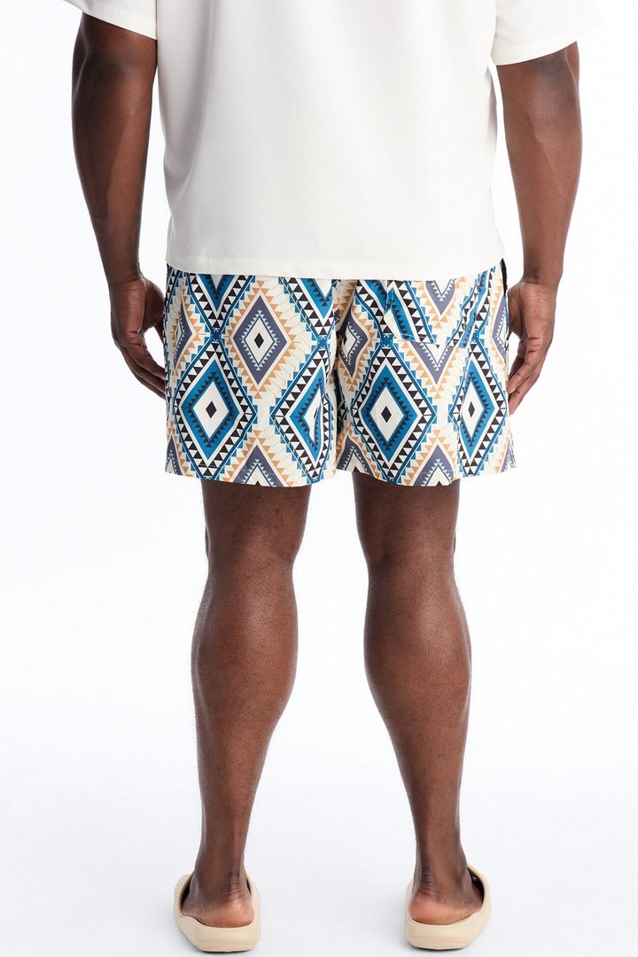 Diamond Tapestry Printed Swim Trunk 4″ - Blue