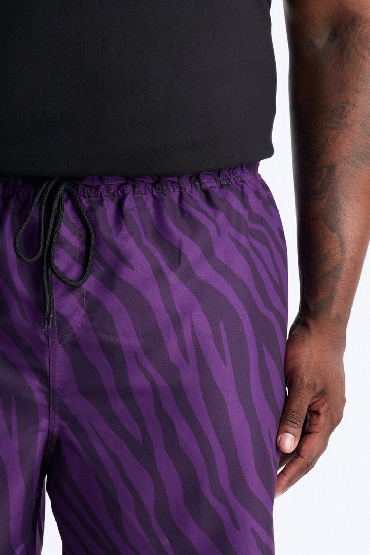 Electric Zebra Print Swim Trunk 7″ - Purple
