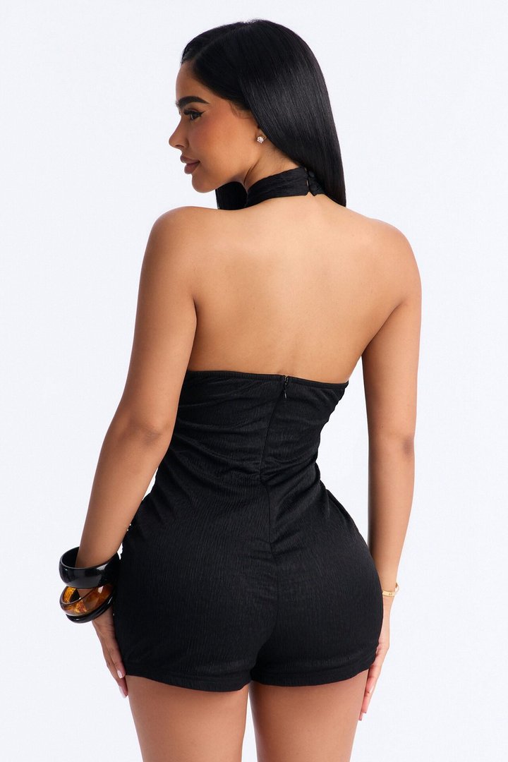 Bria Beaded Micro Skort Romper - Black