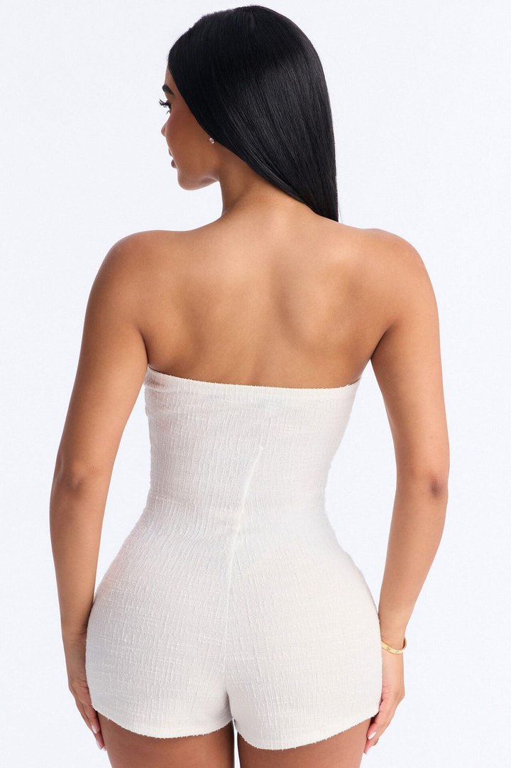 Dominique Strapless Tie Waist Skort Romper - Ivory