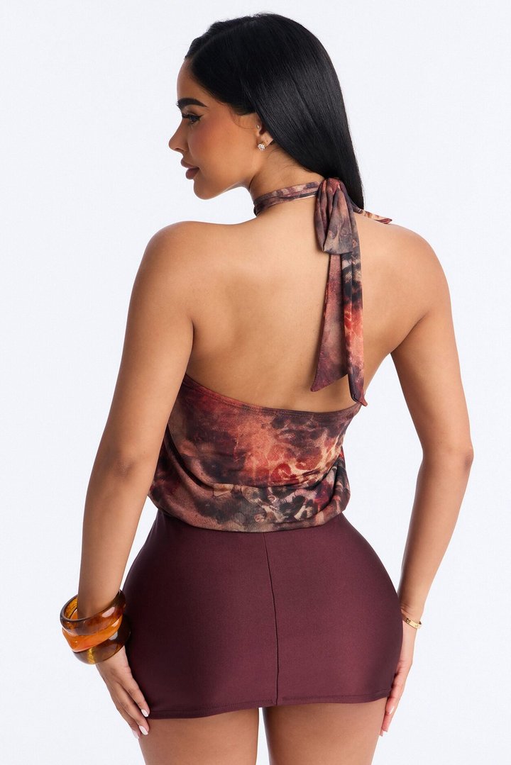 Havana Hardware Abstract Mesh Halter Top - Brown/combo