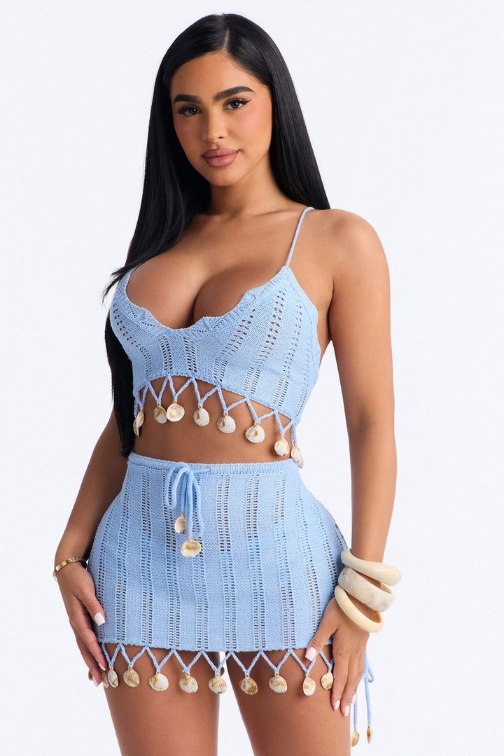 By The Seashore Crochet Mini Skirt Set - Blue