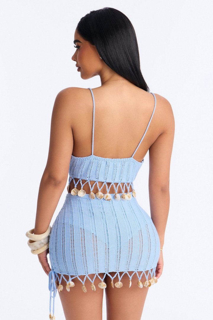 By The Seashore Crochet Mini Skirt Set - Blue