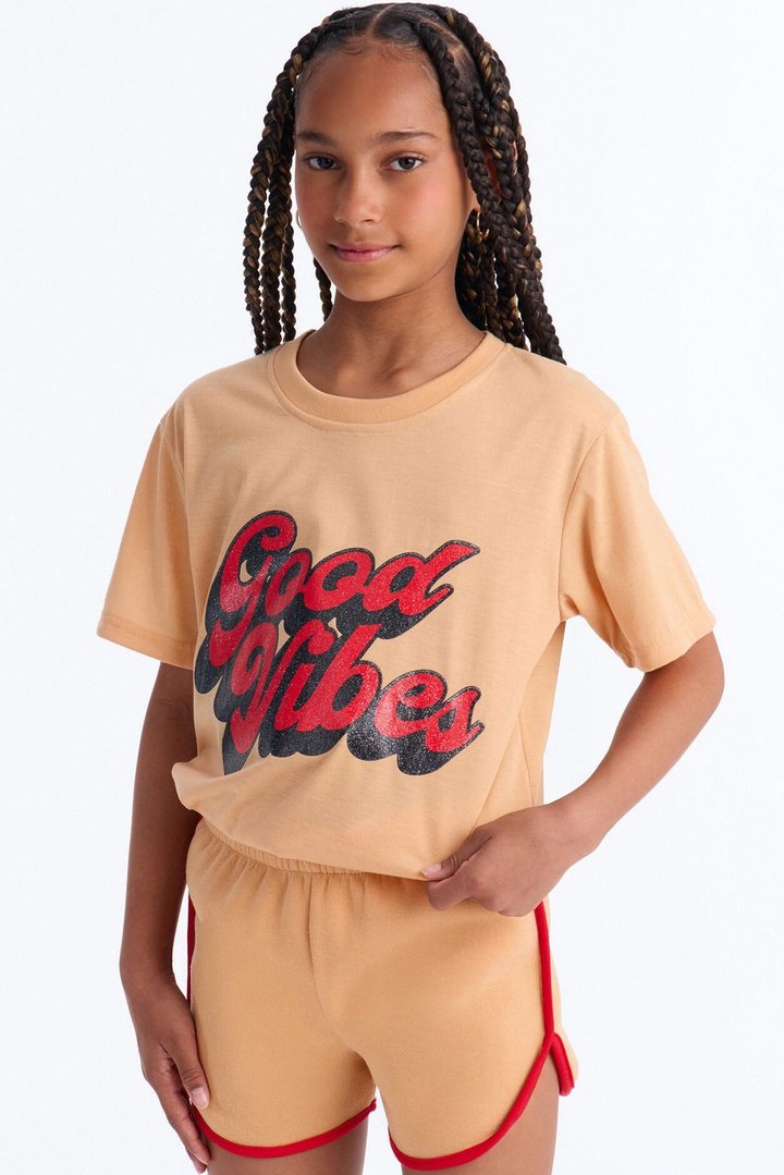Mini Keep The Good Vibes Short Set - Sand