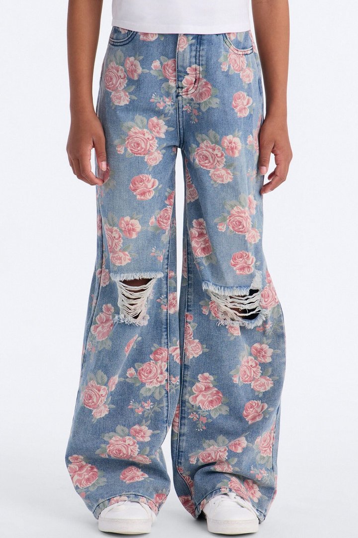Mini You Grow Girl Ripped Wide Leg Jeans - Vintage Wash