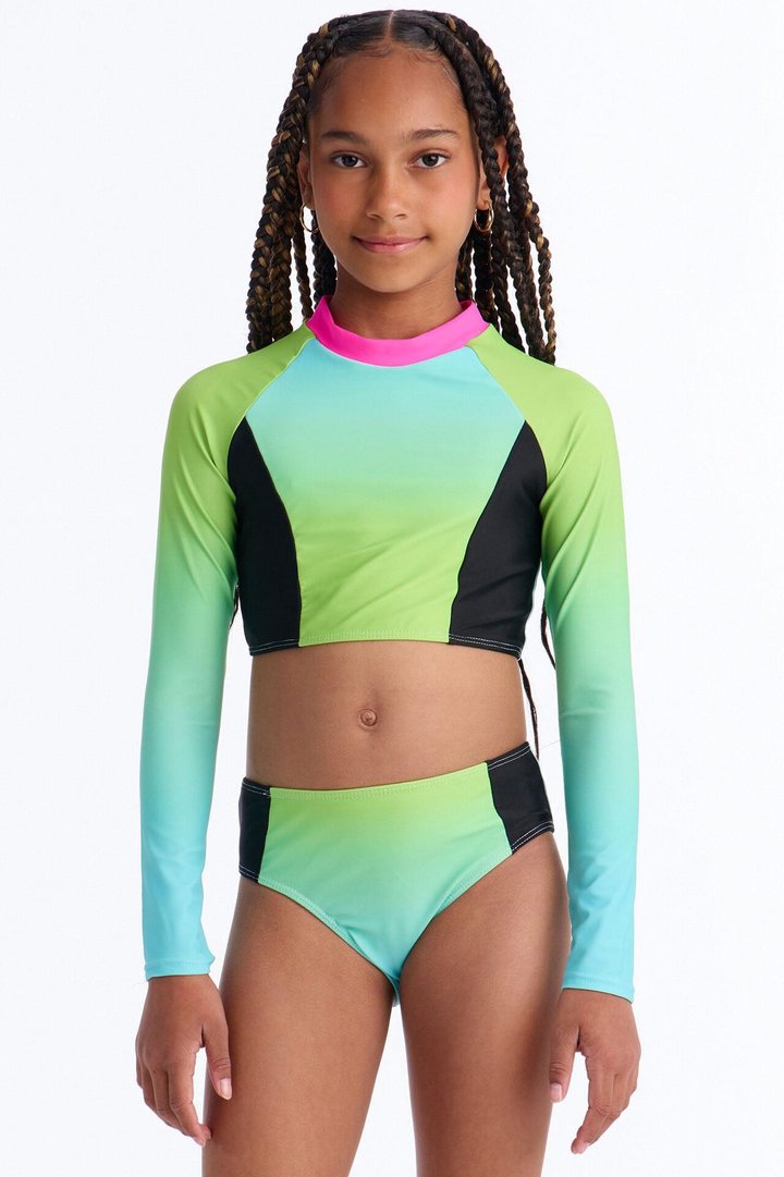 Mini Ariah Long Sleeve 2 Piece Swimsuit - Blue/combo