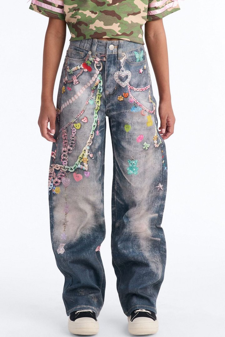 Mini Sweet Charms Printed Straight Leg Jeans - Dark Wash