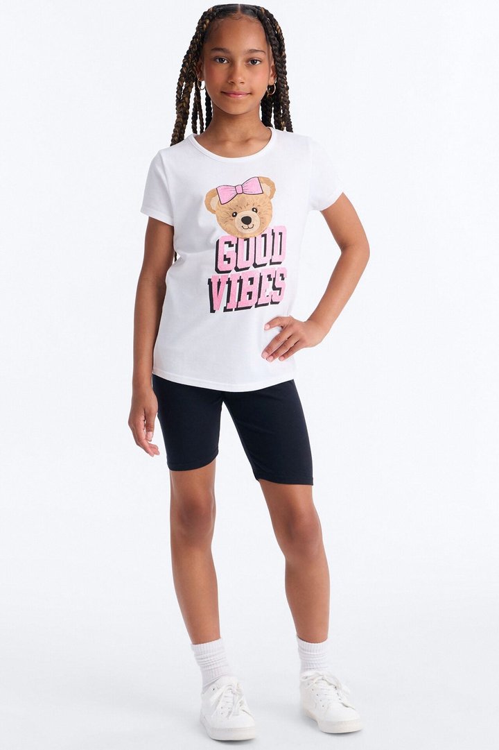 Mini Beary Good Vibes Bike Short Set - White/Black