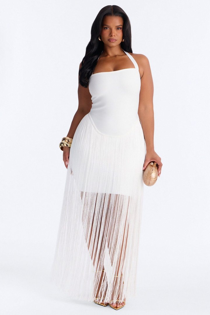 Bossy Tiara Glitter Bandage Maxi Dress - White