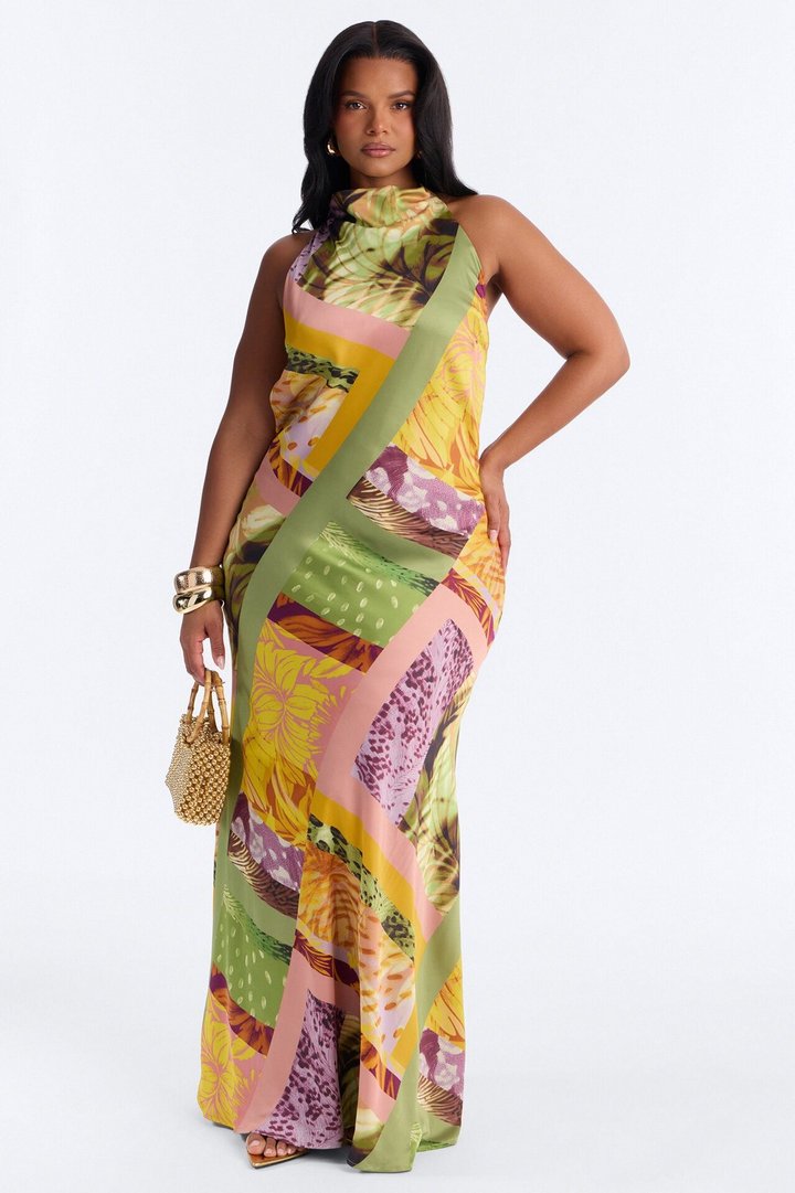 Wild Thoughts Satin Maxi Dress - Yellow/combo