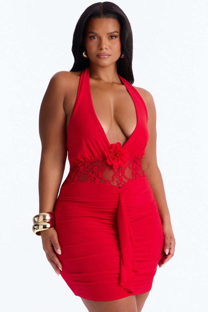 Leila Halter Mini Dress - Red