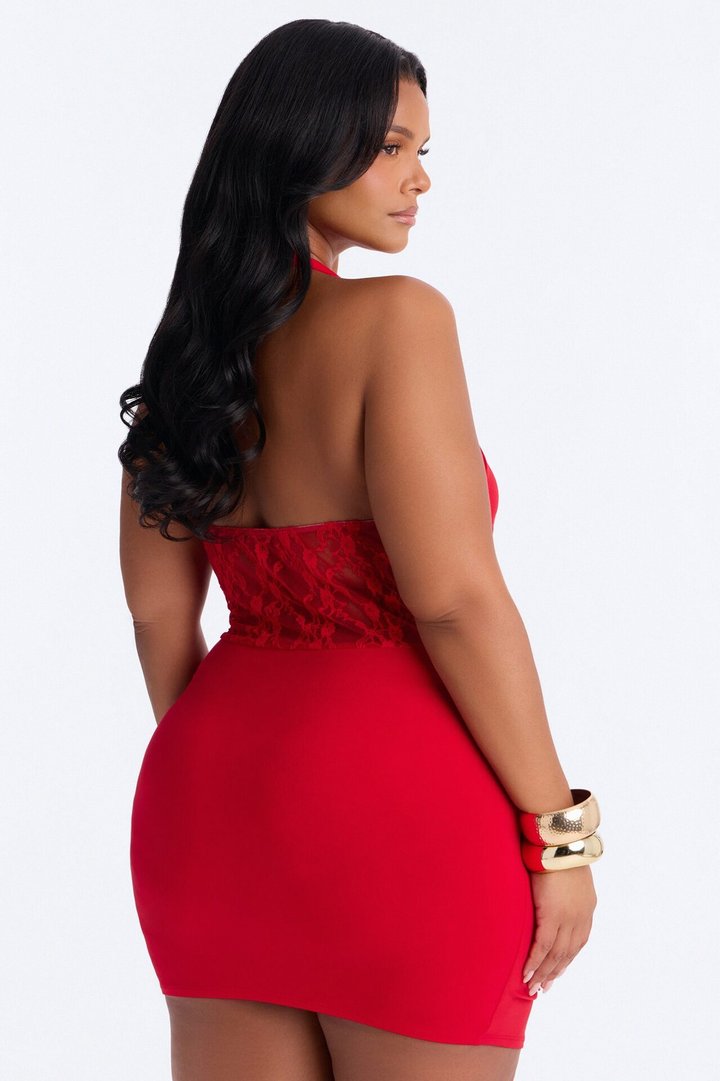 Leila Halter Mini Dress - Red