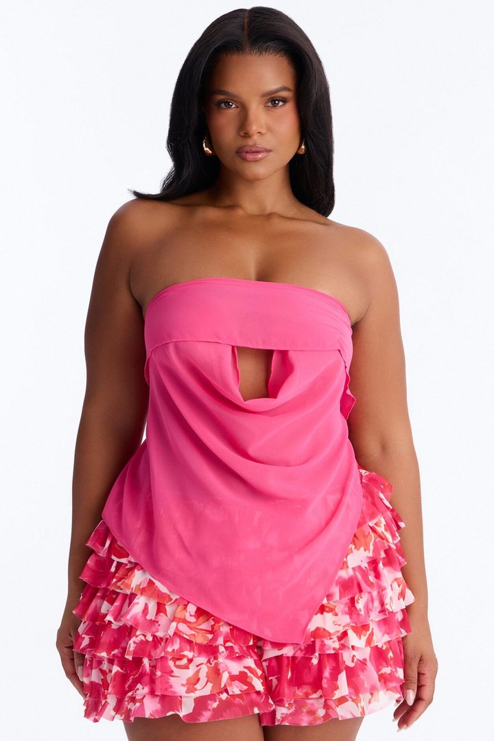 Soft Sunrise Sheer Chiffon Tube Top - Hot Pink