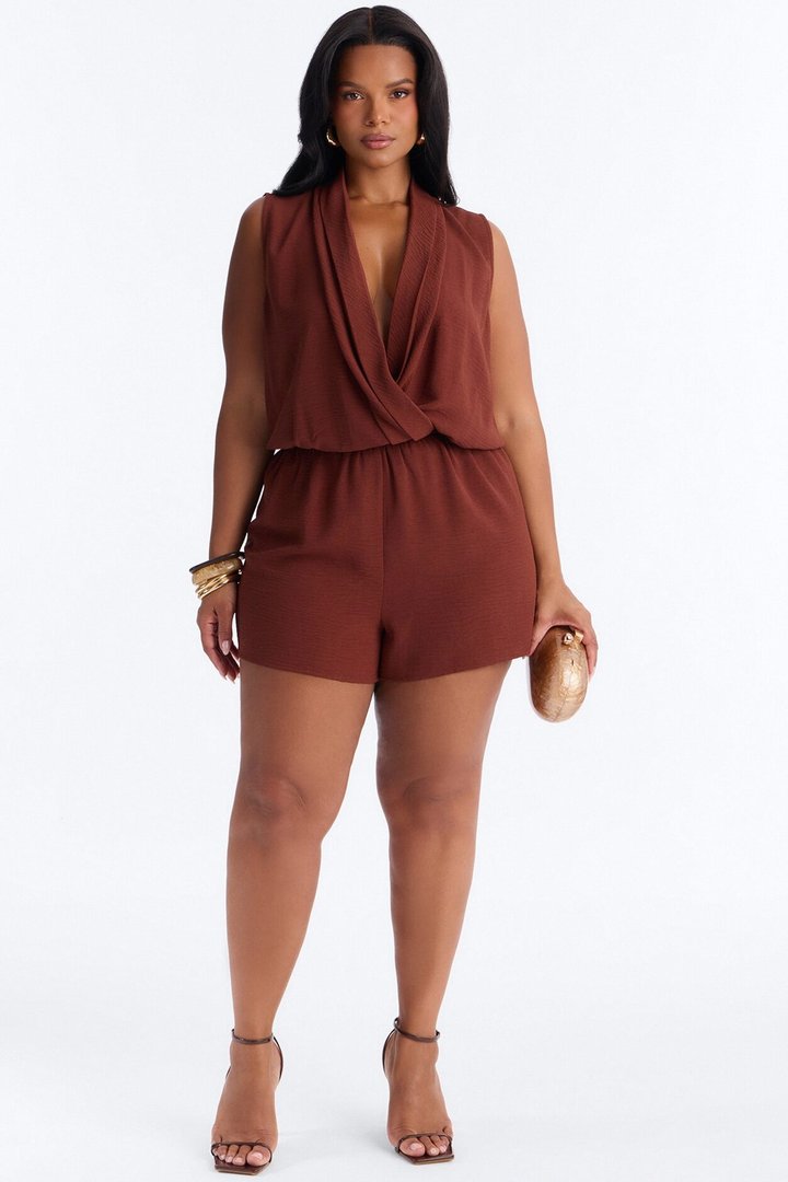 Belia Surplice Romper - Chocolate