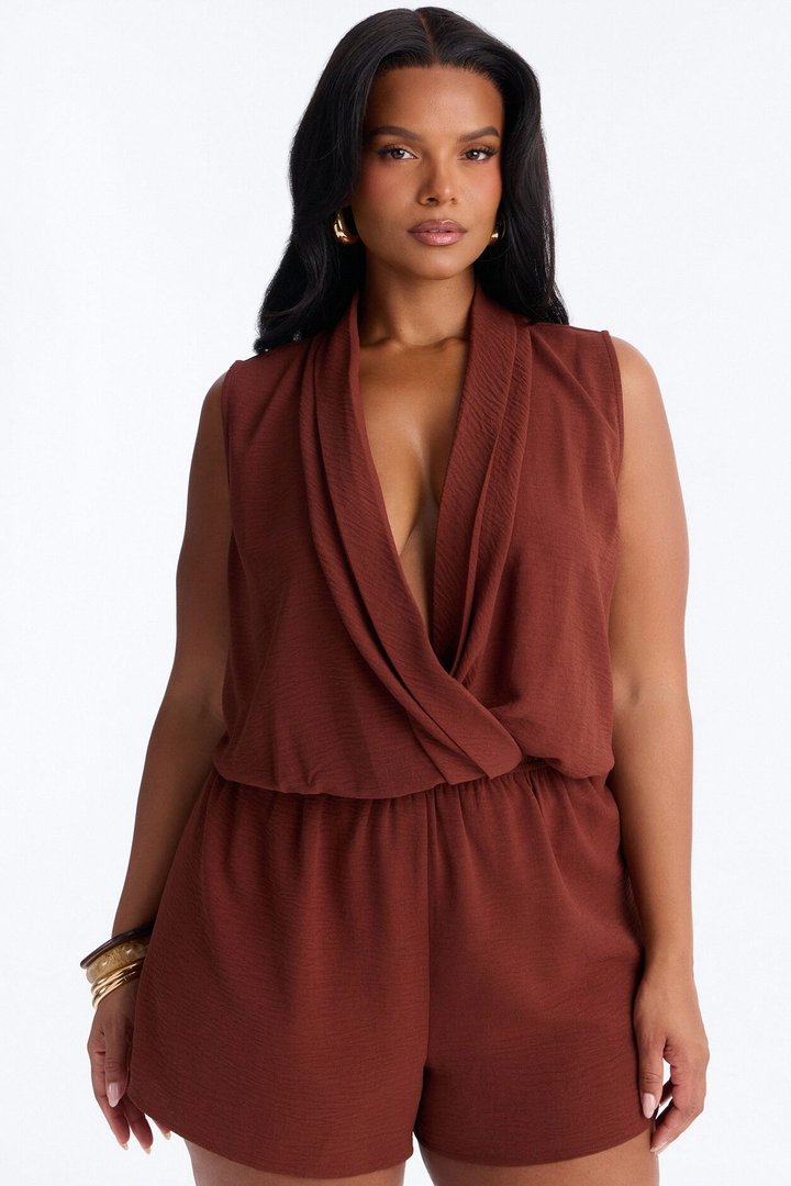 Belia Surplice Romper - Chocolate