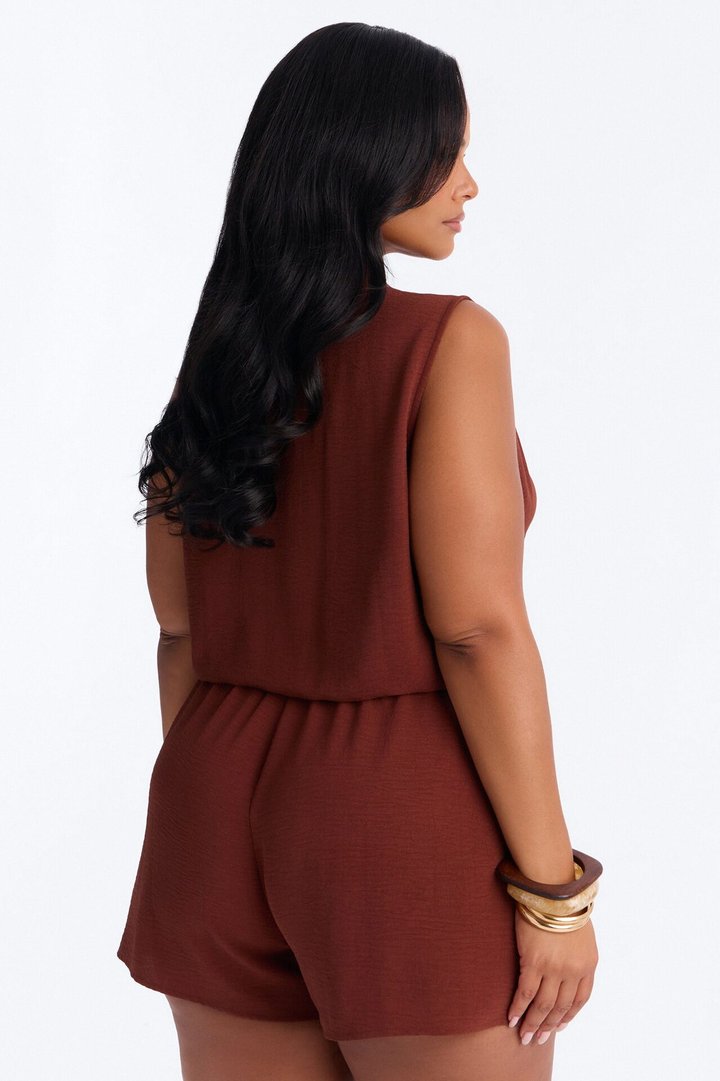 Belia Surplice Romper - Chocolate