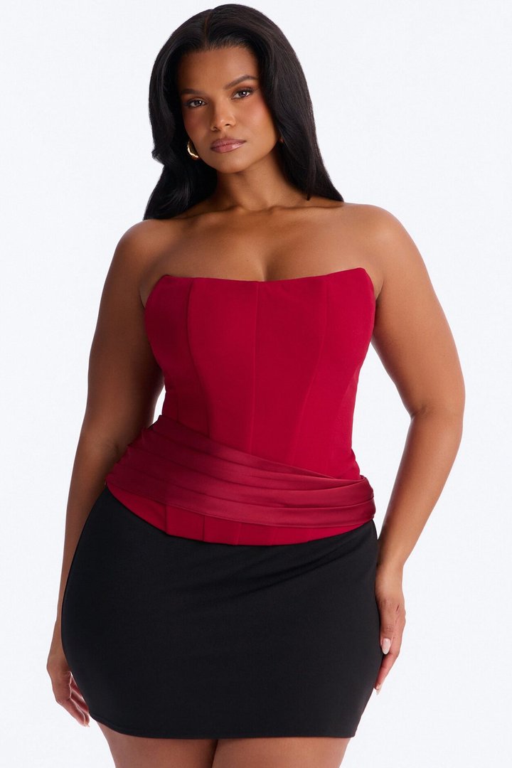 Sophistication Served Pleated Satin Corset - Red