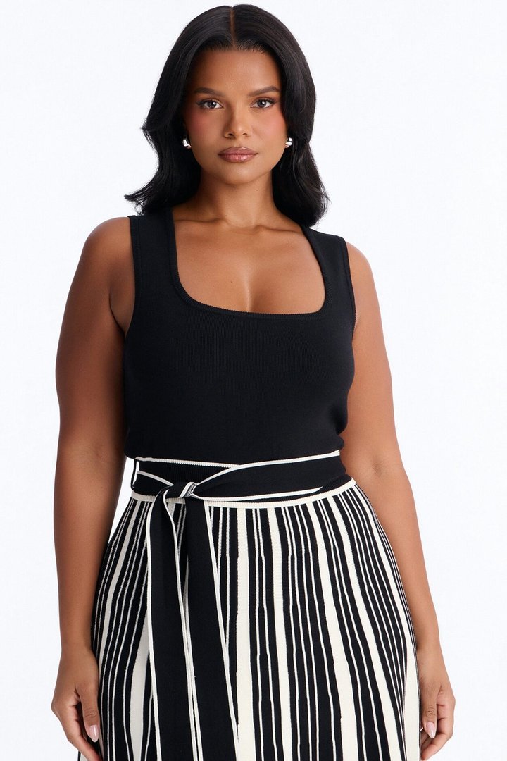 Danica A Line Knit Midi Dress - Black/White