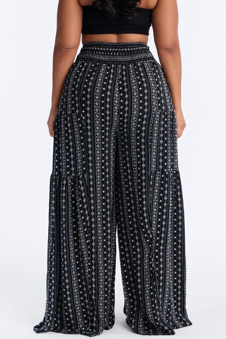 Adina Tie Waist High Rise Wide Leg Pant - Black/combo
