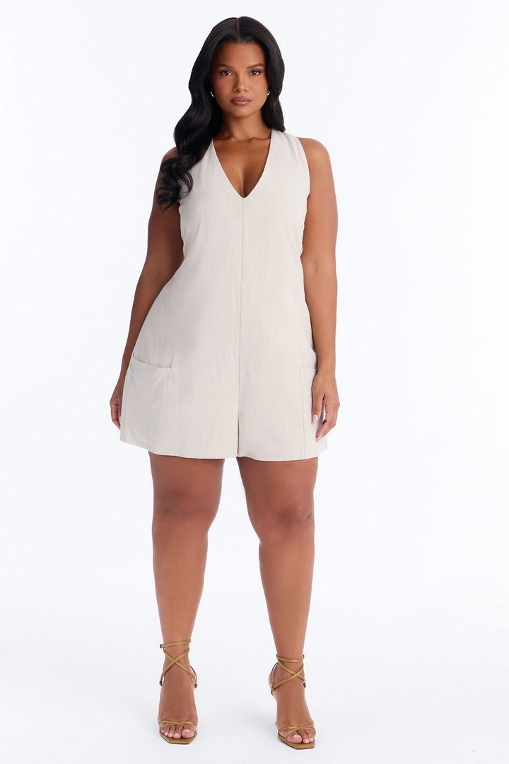 Karli Linen Sleeveless Romper - Taupe