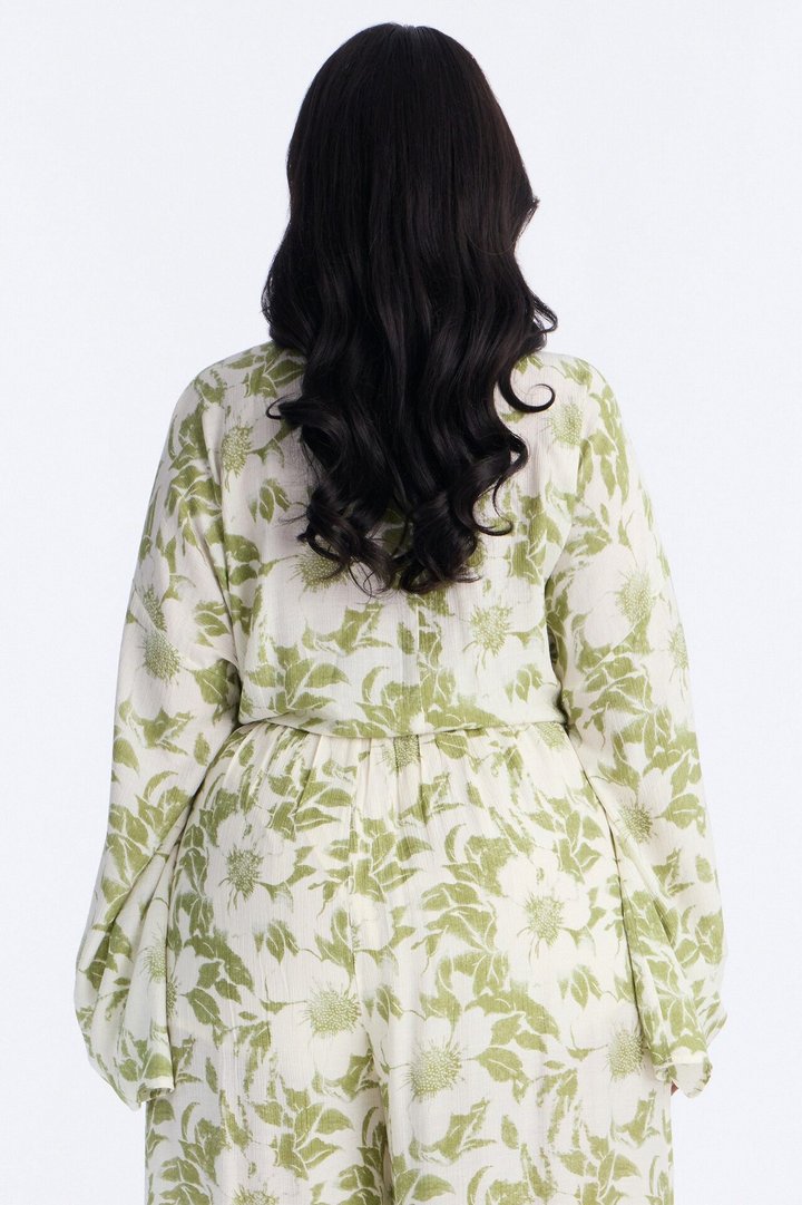 Summer Time Florals Tie Front Blouse - Green/combo