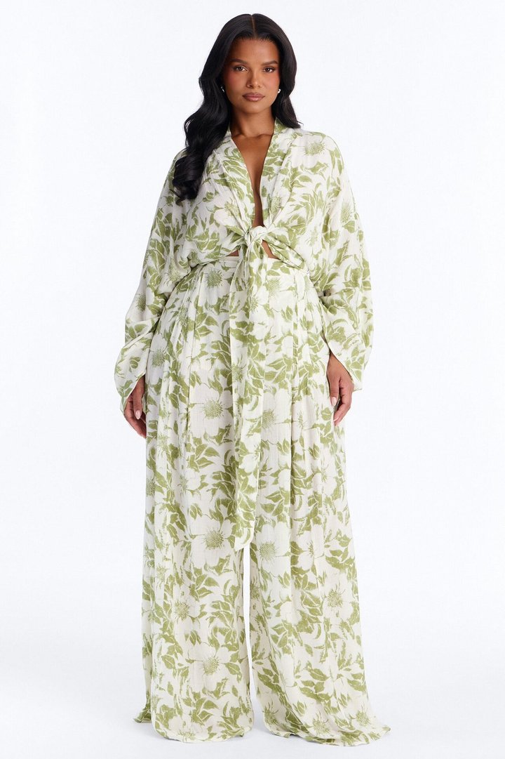 Samantha Breezy Wide Leg Textured Pant - Green