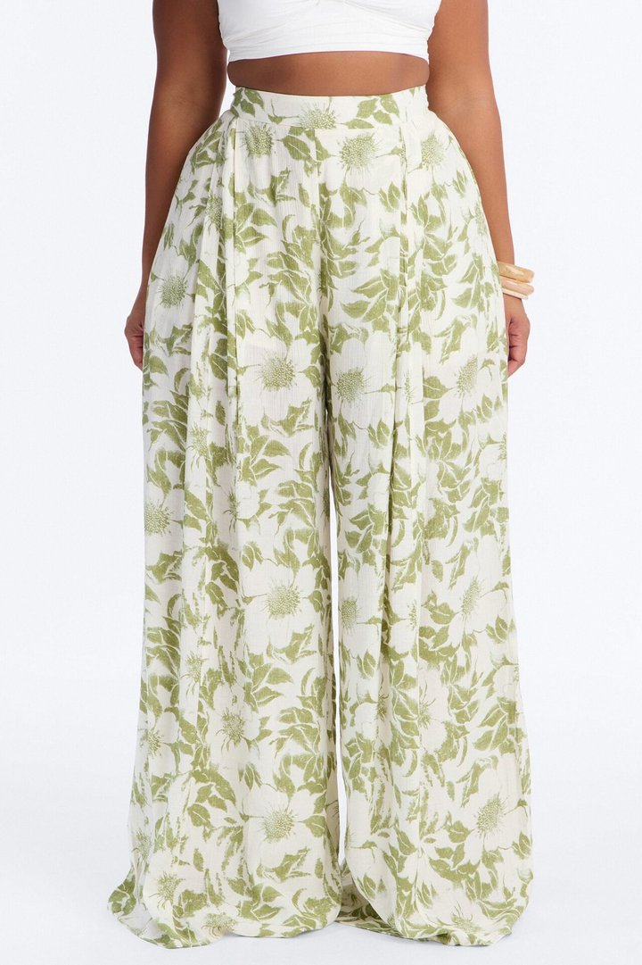 Samantha Breezy Wide Leg Textured Pant - Green