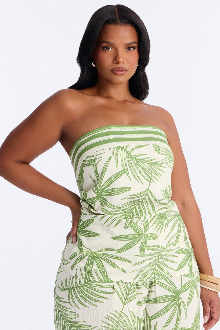 Irene Strapless Linen Pant Set - Green/combo