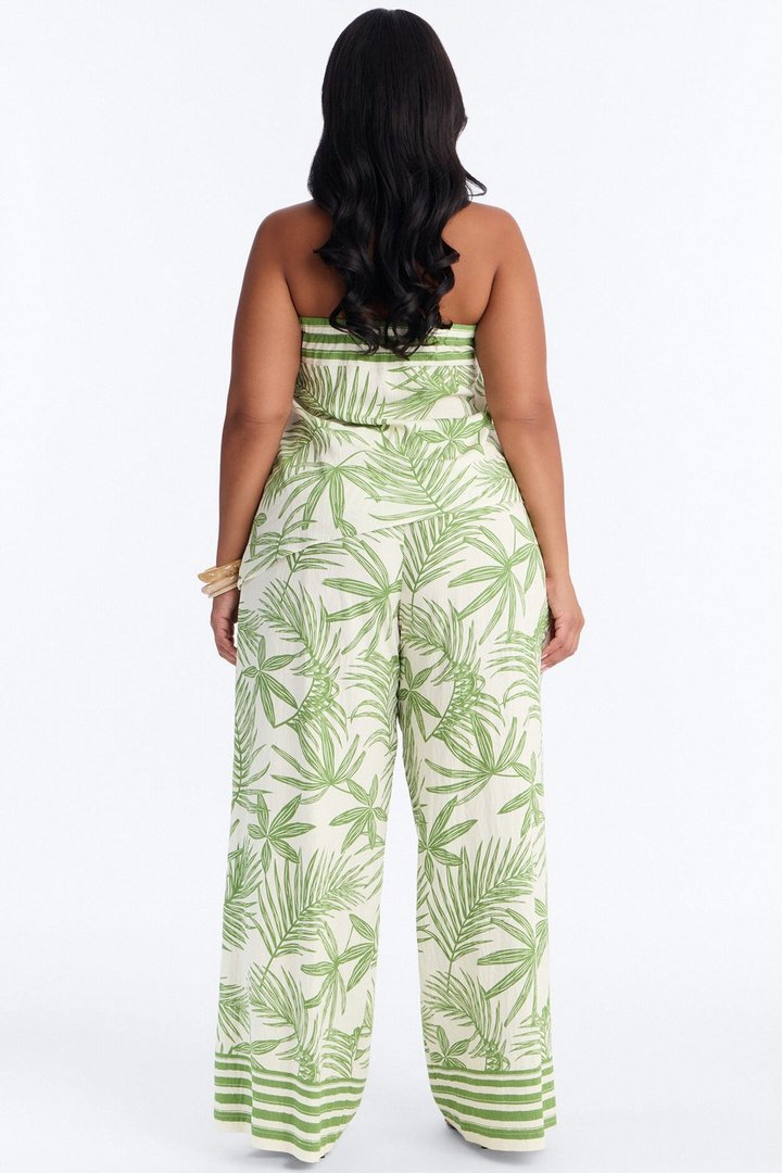 Irene Strapless Linen Pant Set - Green/combo