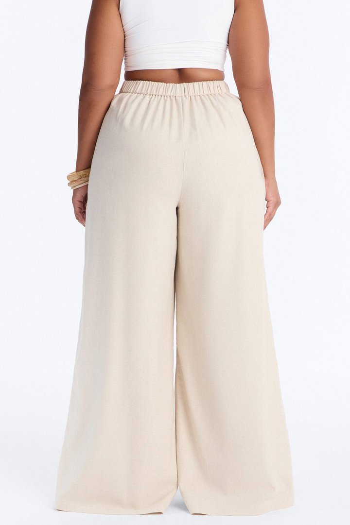 Nhulla Wide Leg Linen Trouser Pant - Natural
