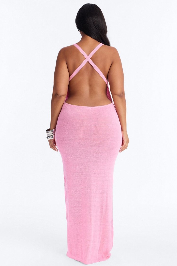 Shining In Paradise Crochet Maxi Dress - Light Pink