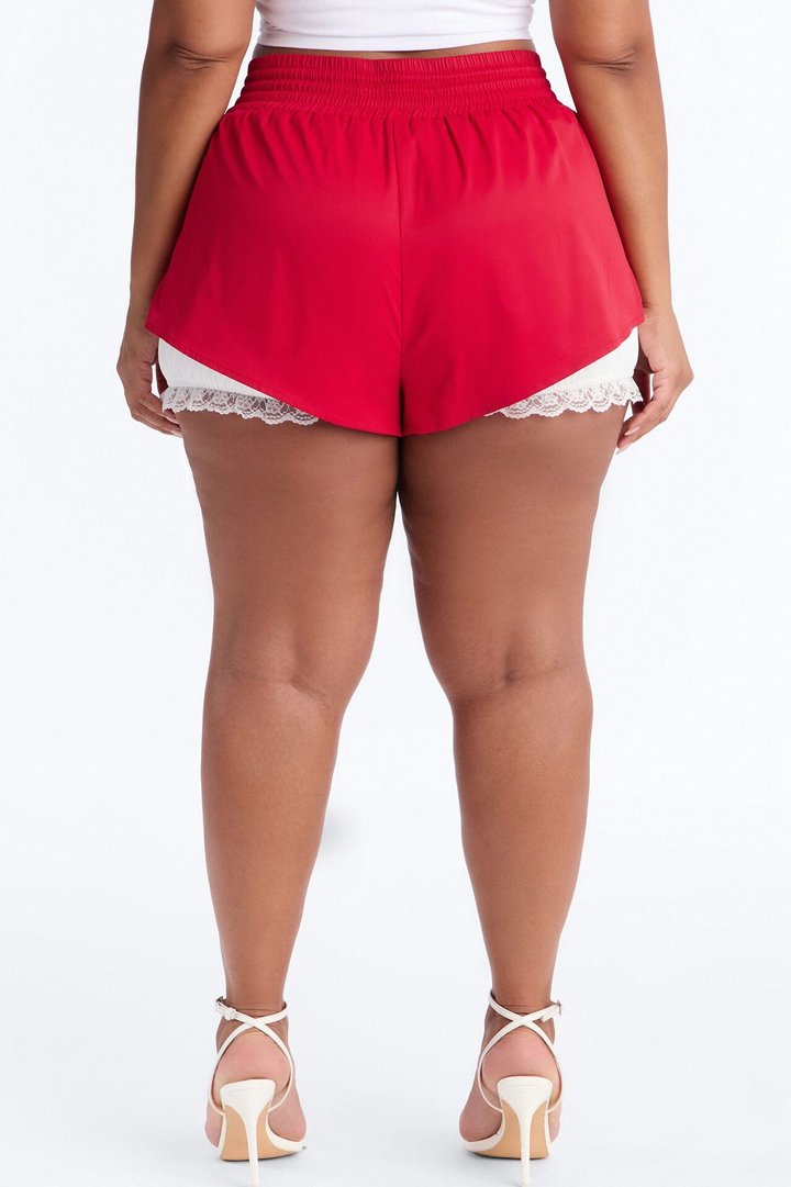 Marnie Lace Trim Bloomer Track Short - Red/combo