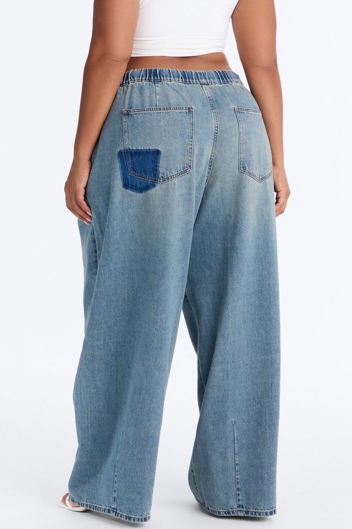 Direct Flight Tie Waist Baggy Jeans - Light Wash