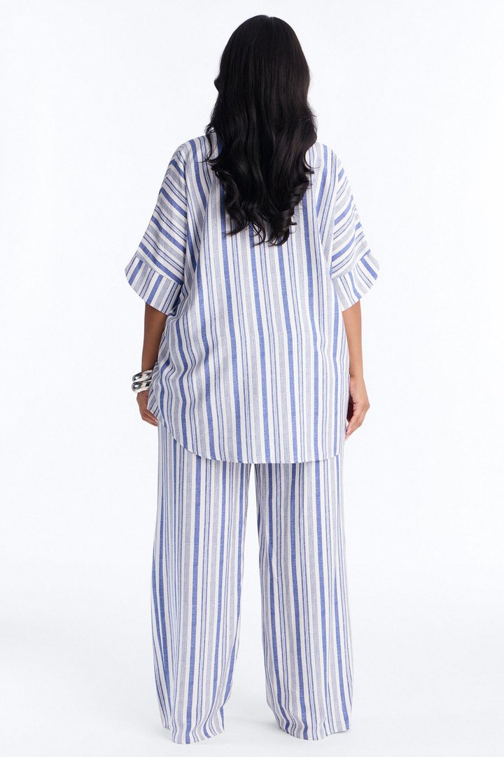Kacey Striped Shirt Pant Set - Blue/combo