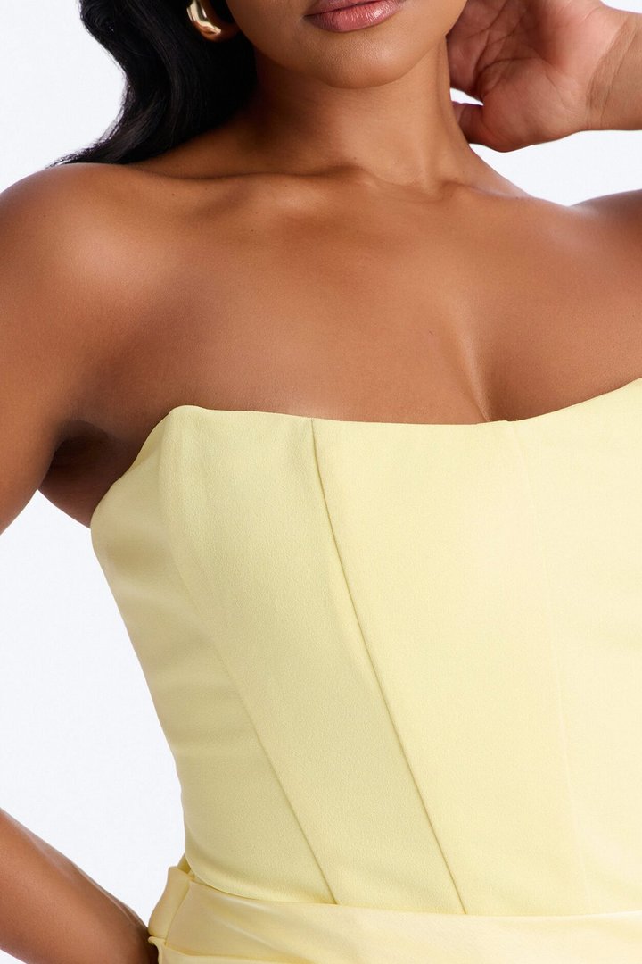Sophistication Served Pleated Satin Corset - Butter Yellow