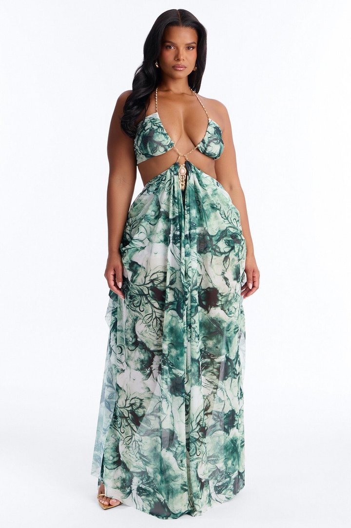Ella Tie Dye Mesh Maxi Dress - Green