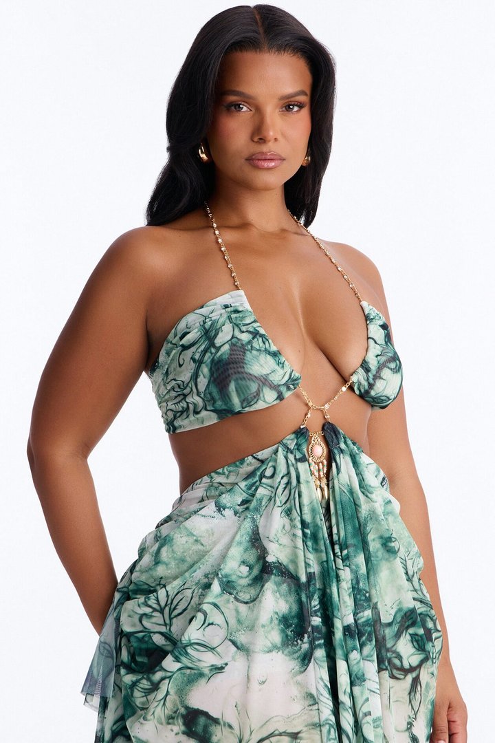 Ella Tie Dye Mesh Maxi Dress - Green