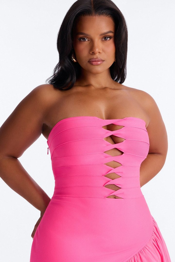 Center Stage Cut Out Bandage Maxi Dress - Hot Pink