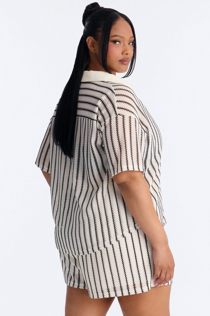 Azura Striped Crochet Short Set - Off White