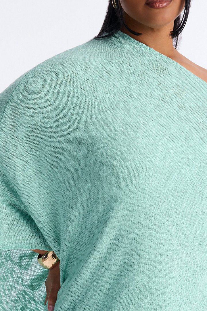 Solia One Shoulder Sweater Knit Short Set - Aqua