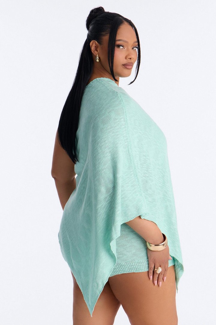 Solia One Shoulder Sweater Knit Short Set - Aqua