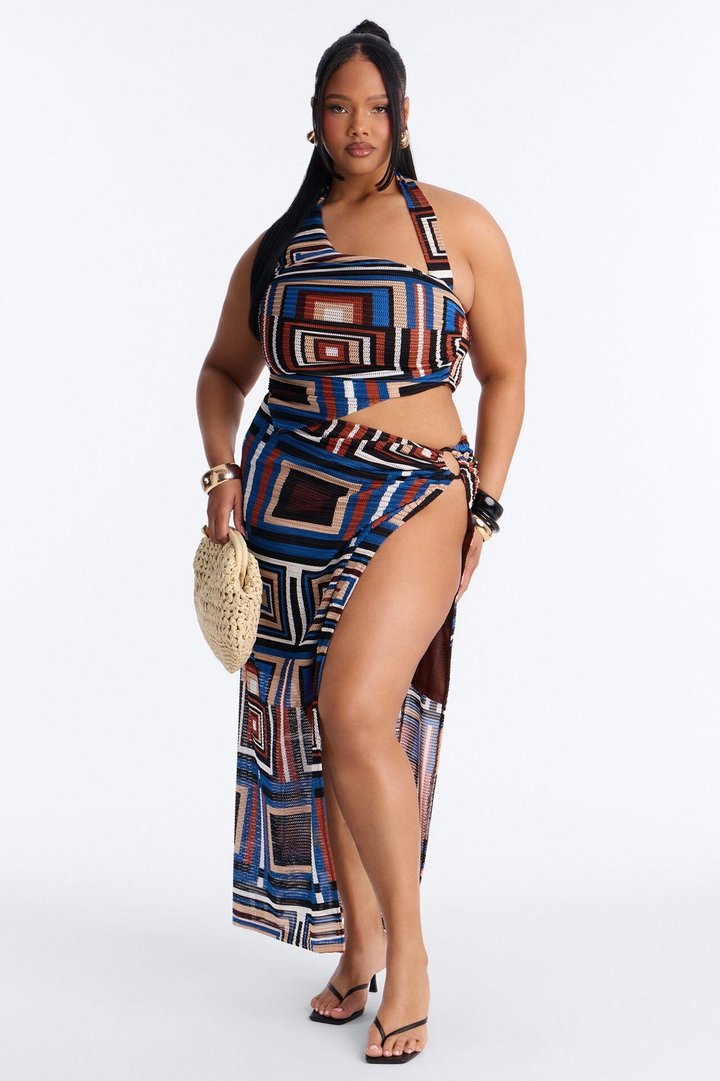 Alicia Halter Maxi Skirt Set - Black/combo